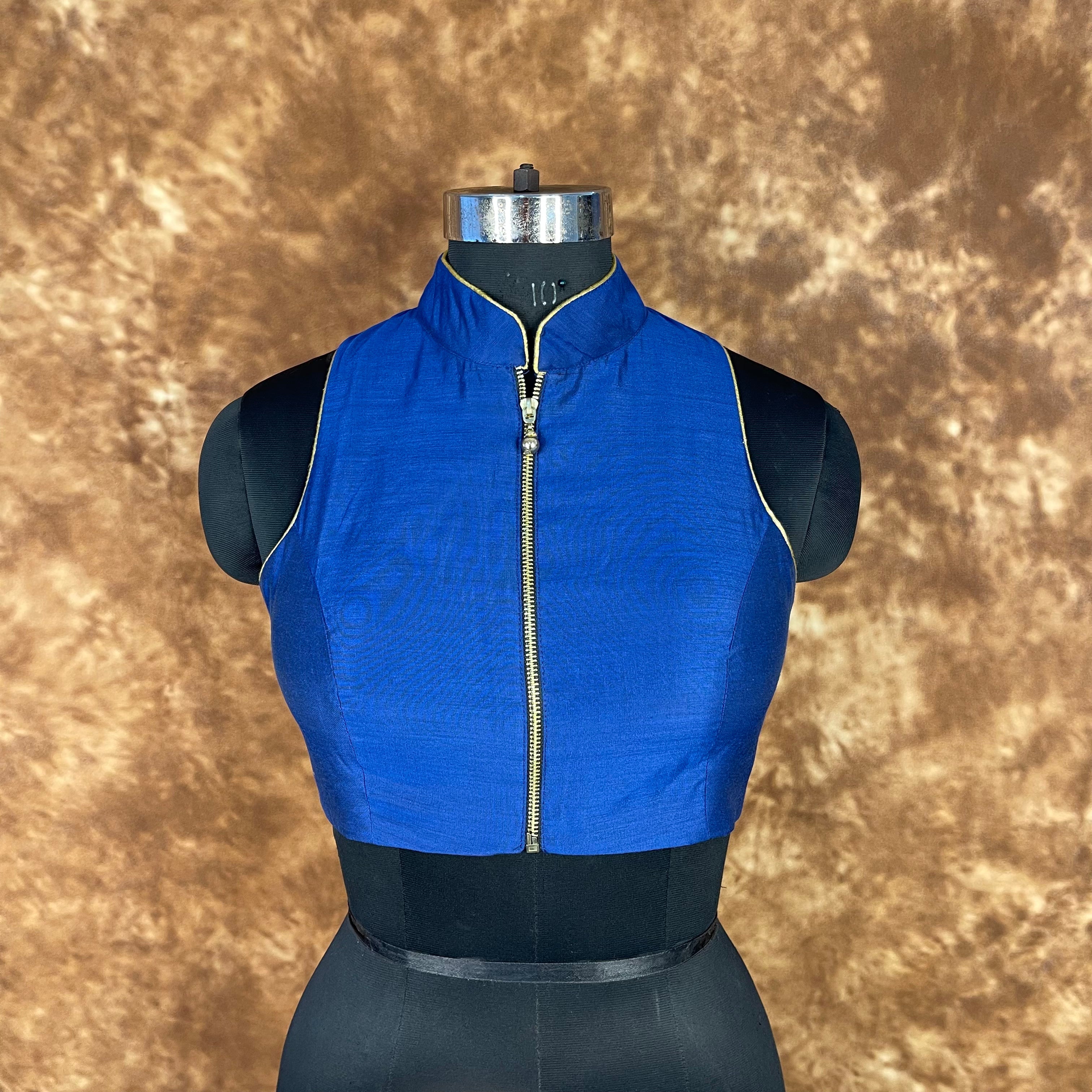 Cut Piece Fashion Royal Blue Coloured Silk Ready to Wear Blouse - kapda Tailor