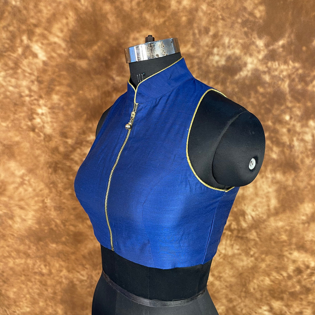 Cut Piece Fashion Royal Blue Coloured Silk Ready to Wear Blouse - kapda Tailor