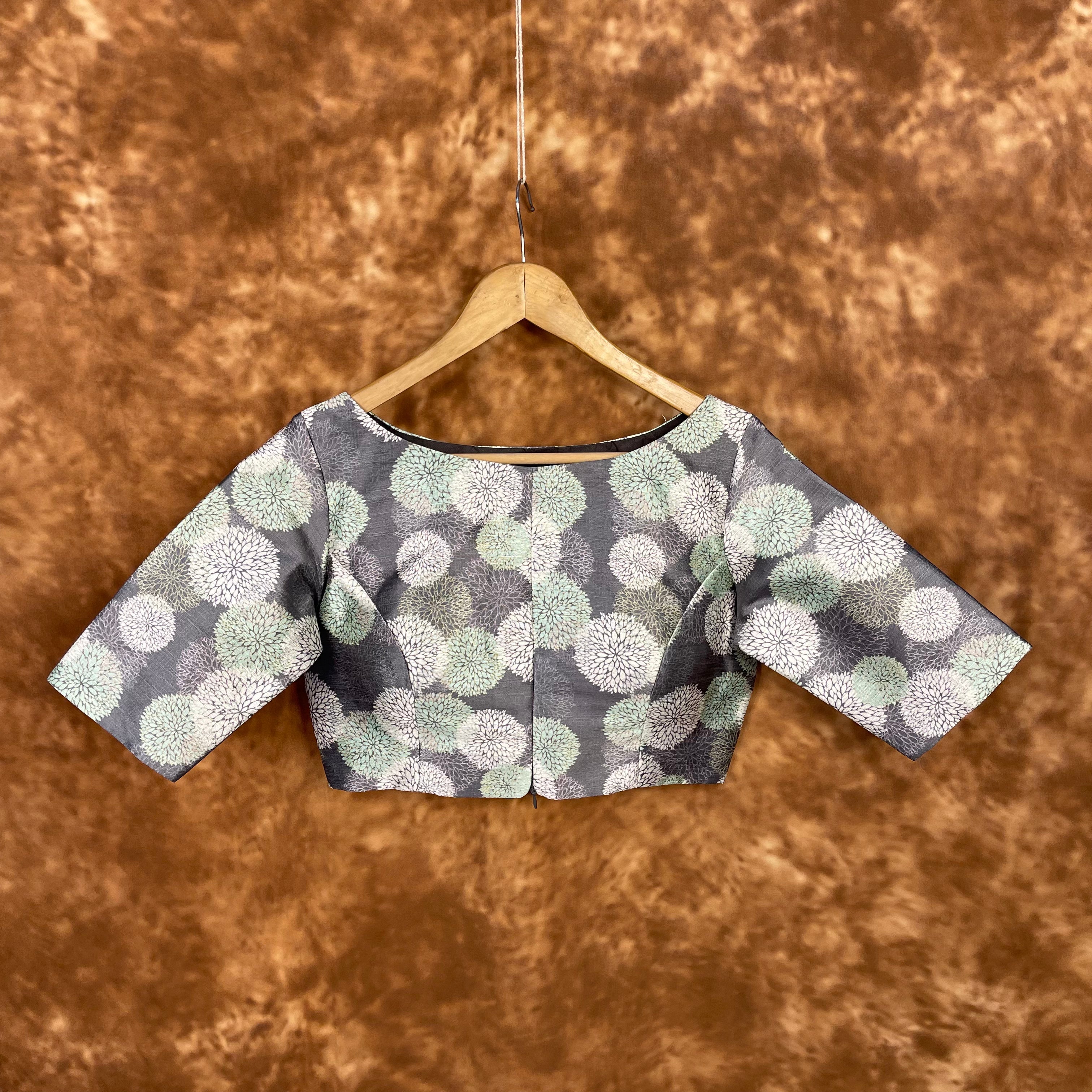 Festive Rush Grey Coloured Silk Ready to Wear Blouse - kapda Tailor