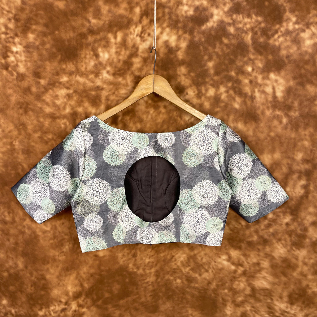 Festive Rush Grey Coloured Silk Ready to Wear Blouse - kapda Tailor
