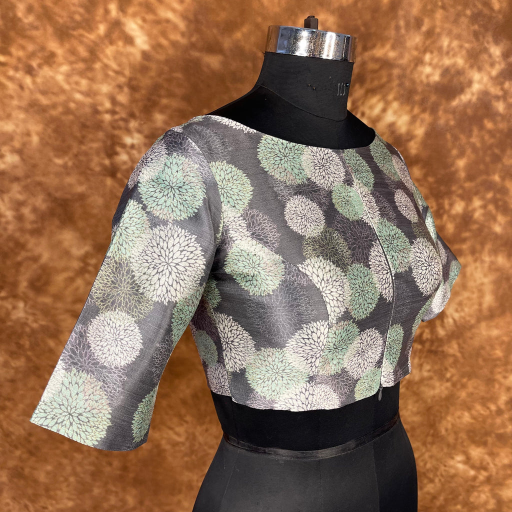 Festive Rush Grey Coloured Silk Ready to Wear Blouse - kapda Tailor