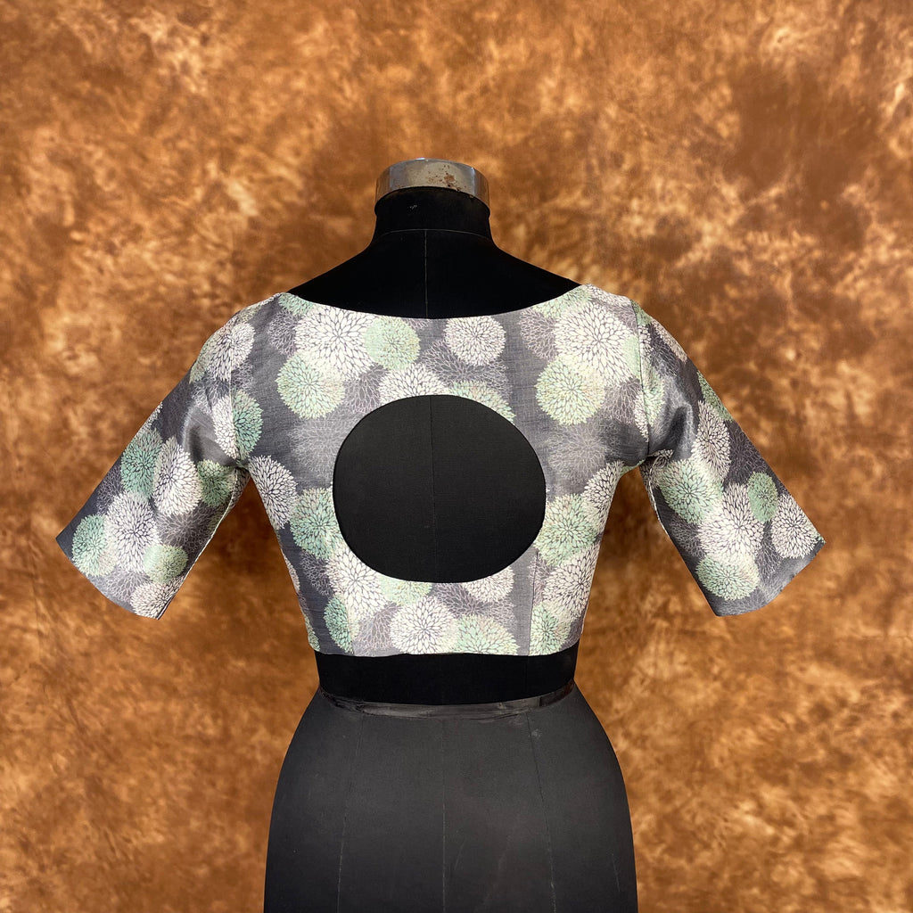 Festive Rush Grey Coloured Silk Ready to Wear Blouse - kapda Tailor