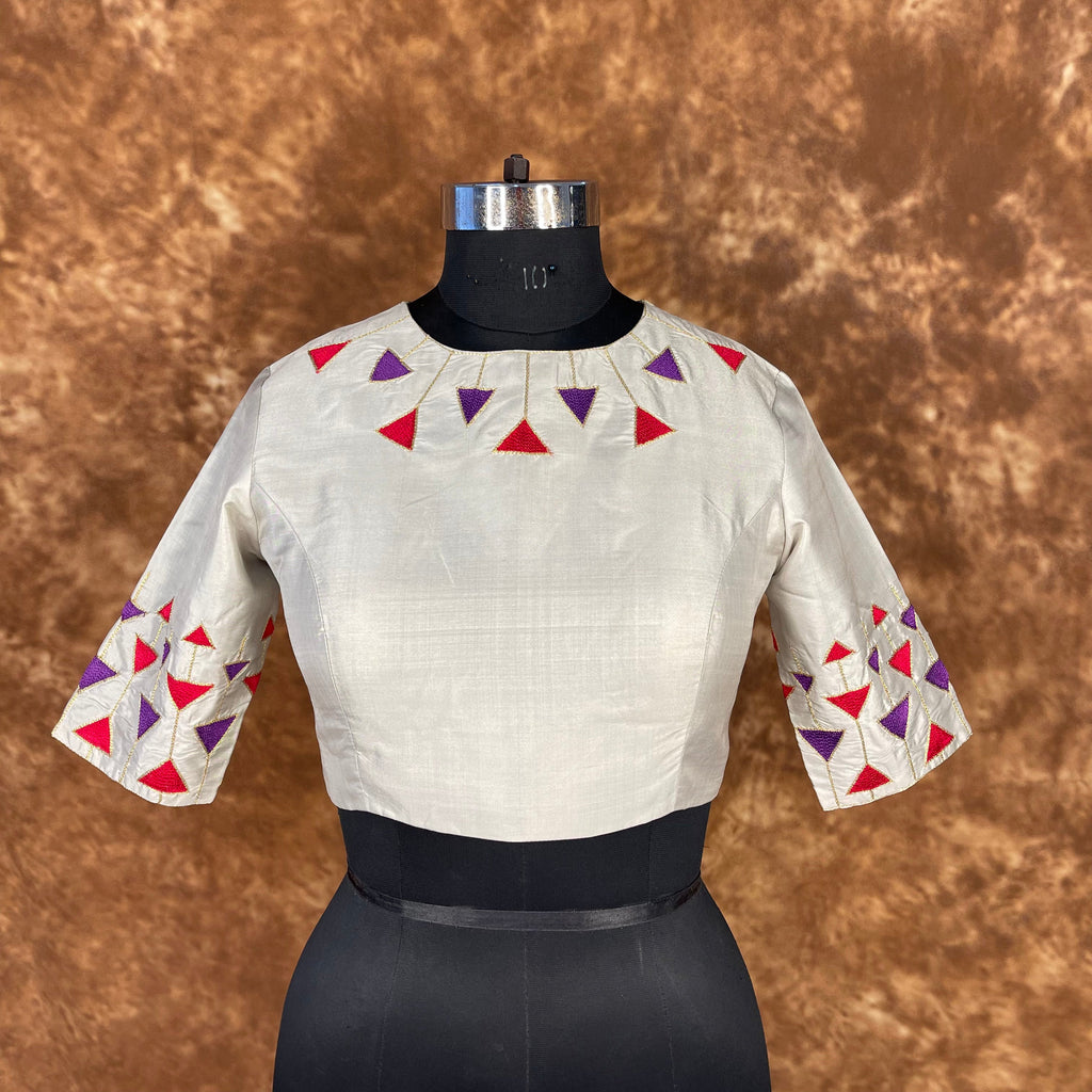 Silk Triangle Cream Coloured Silk Ready to Wear Blouse - kapda Tailor