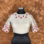 Silk Triangle Cream Coloured Silk Ready to Wear Blouse - kapda Tailor