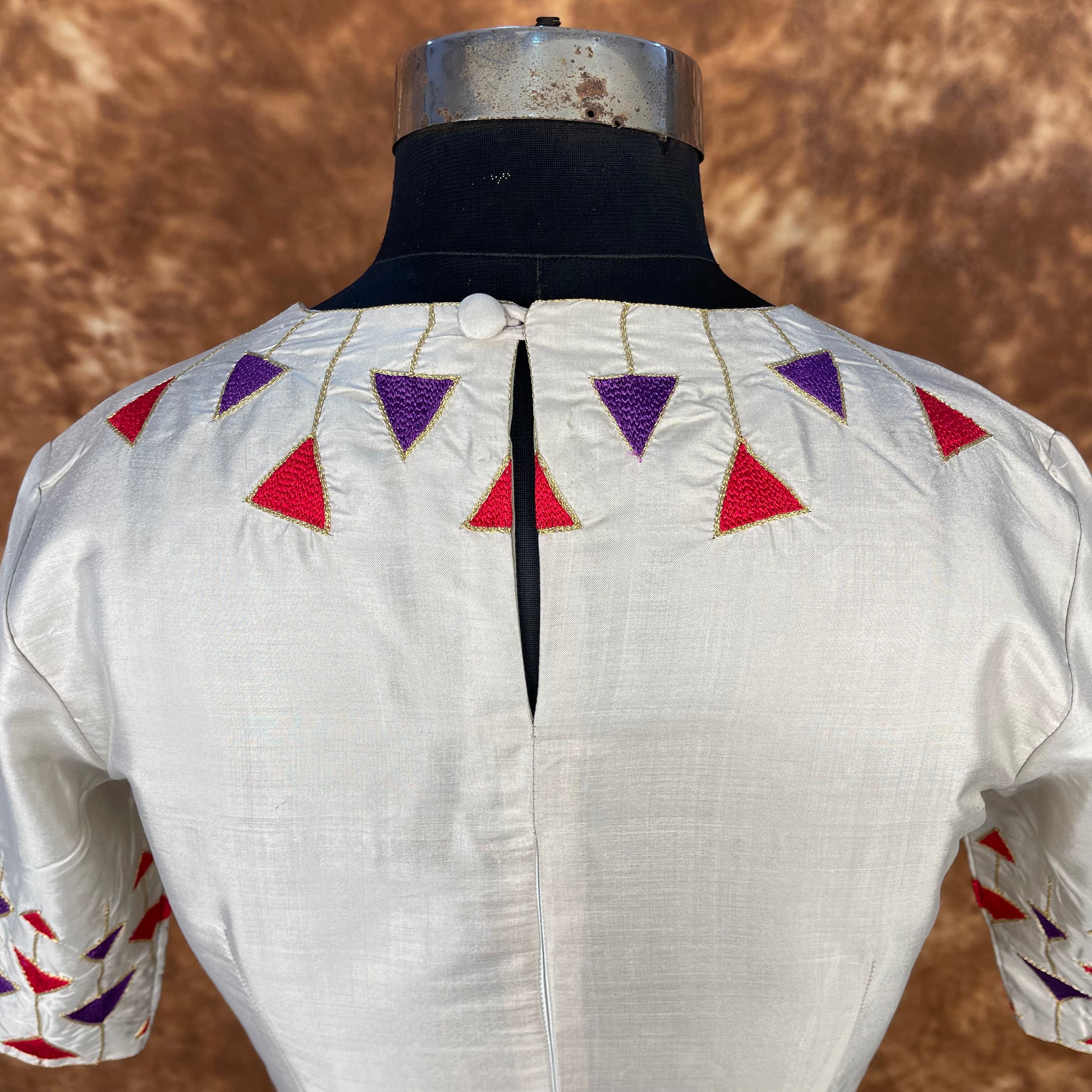 Silk Triangle Cream Coloured Silk Ready to Wear Blouse - kapda Tailor
