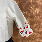 Silk Triangle Cream Coloured Silk Ready to Wear Blouse - kapda Tailor