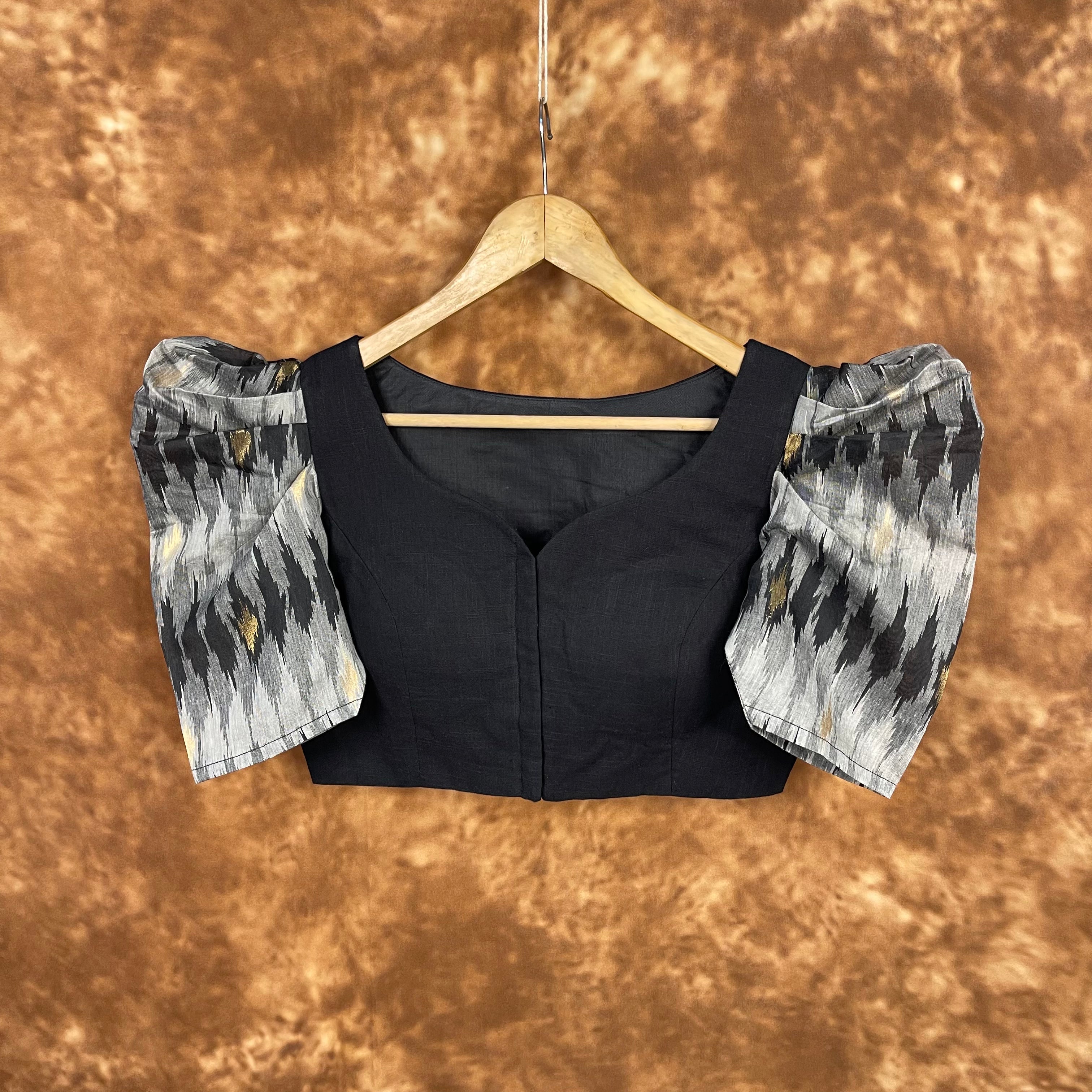 Aurora Black Black Coloured Cotton / Chanderi Ready to Wear Blouse - kapda Tailor