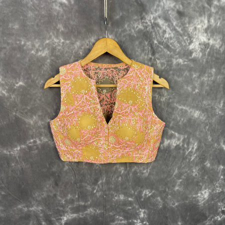 Parchment Pink Pink Coloured Net With Embroidrey Ready to Wear Blouse - kapda Tailor
