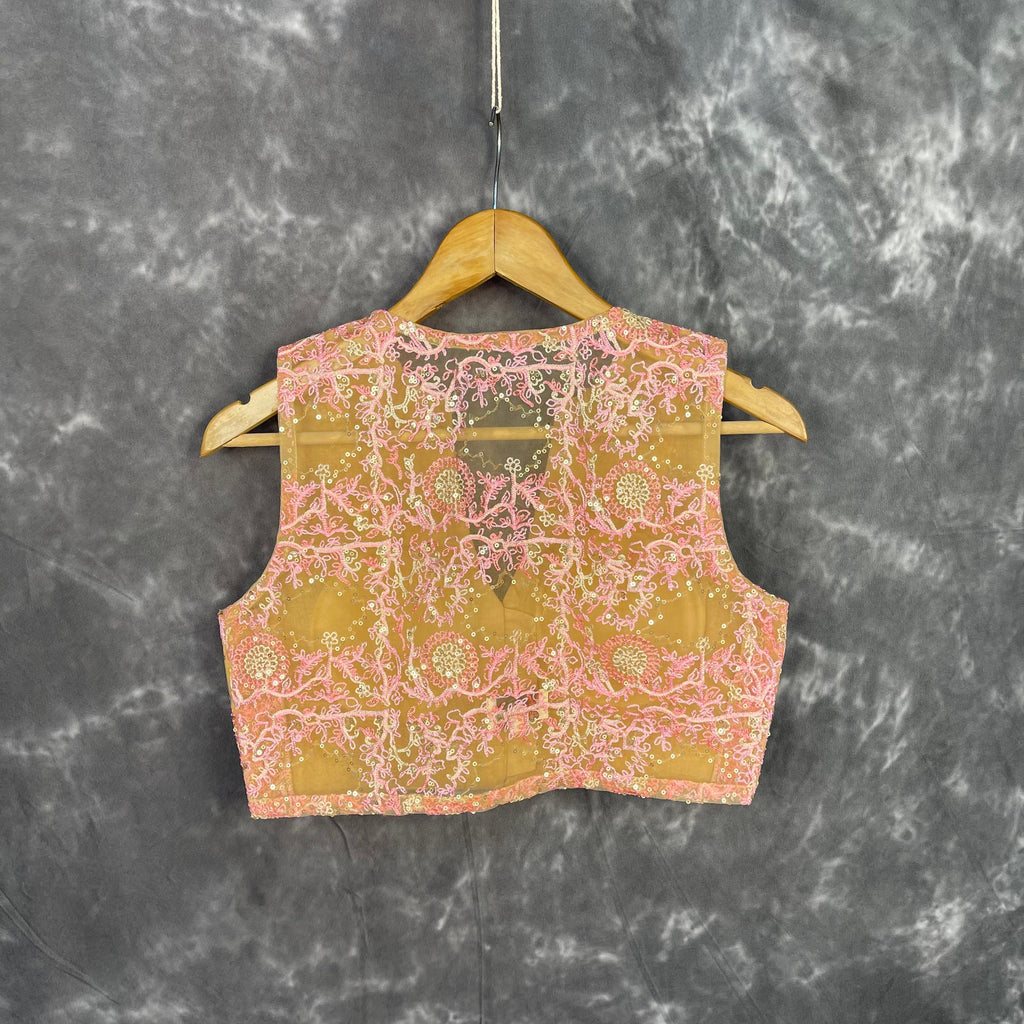 Parchment Pink Pink Coloured Net With Embroidrey Ready to Wear Blouse - kapda Tailor