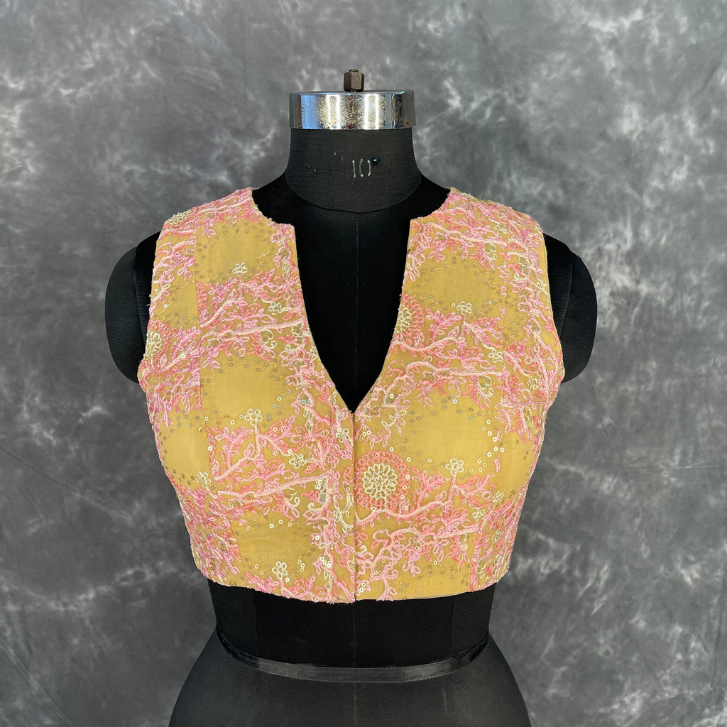 Parchment Pink Pink Coloured Net With Embroidrey Ready to Wear Blouse - kapda Tailor