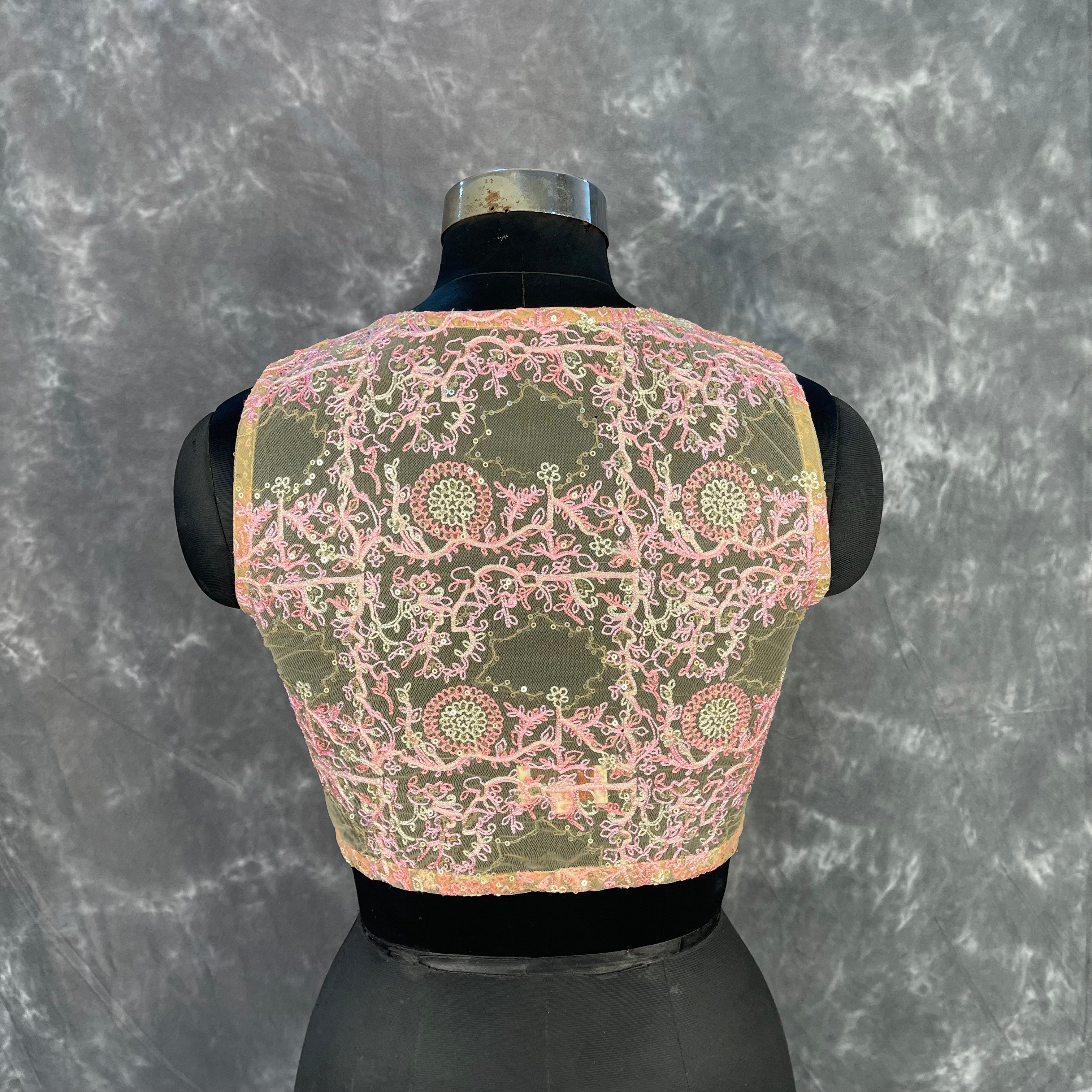 Parchment Pink Pink Coloured Net With Embroidrey Ready to Wear Blouse - kapda Tailor