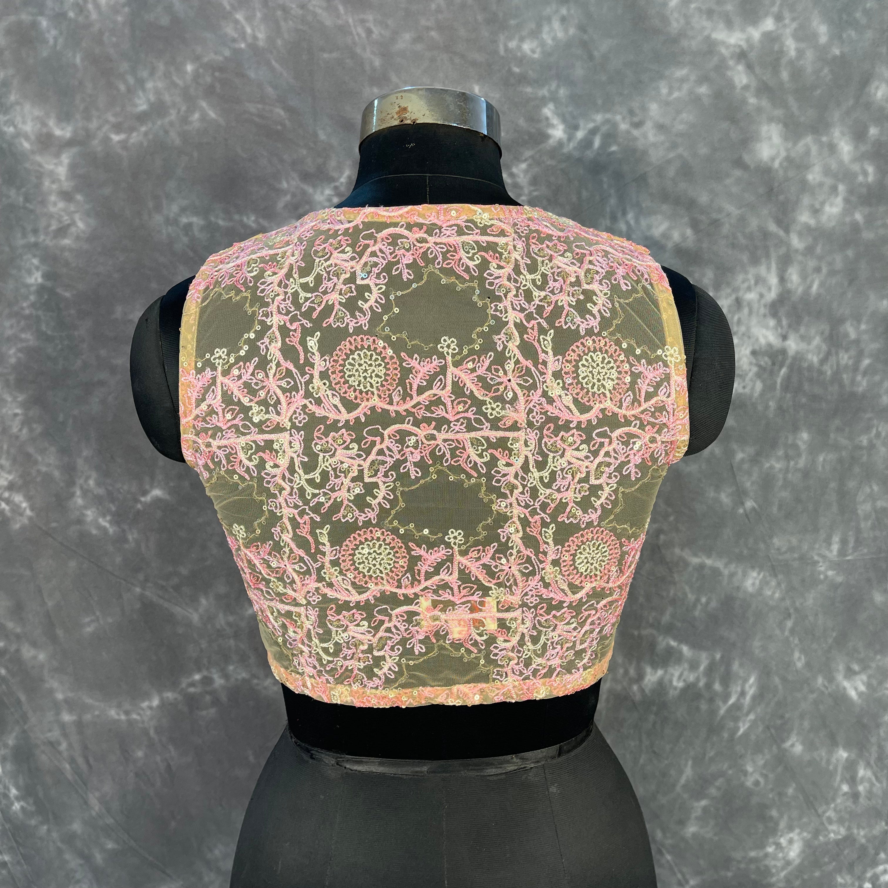 Parchment Pink Pink Coloured Net With Embroidrey Ready to Wear Blouse - kapda Tailor