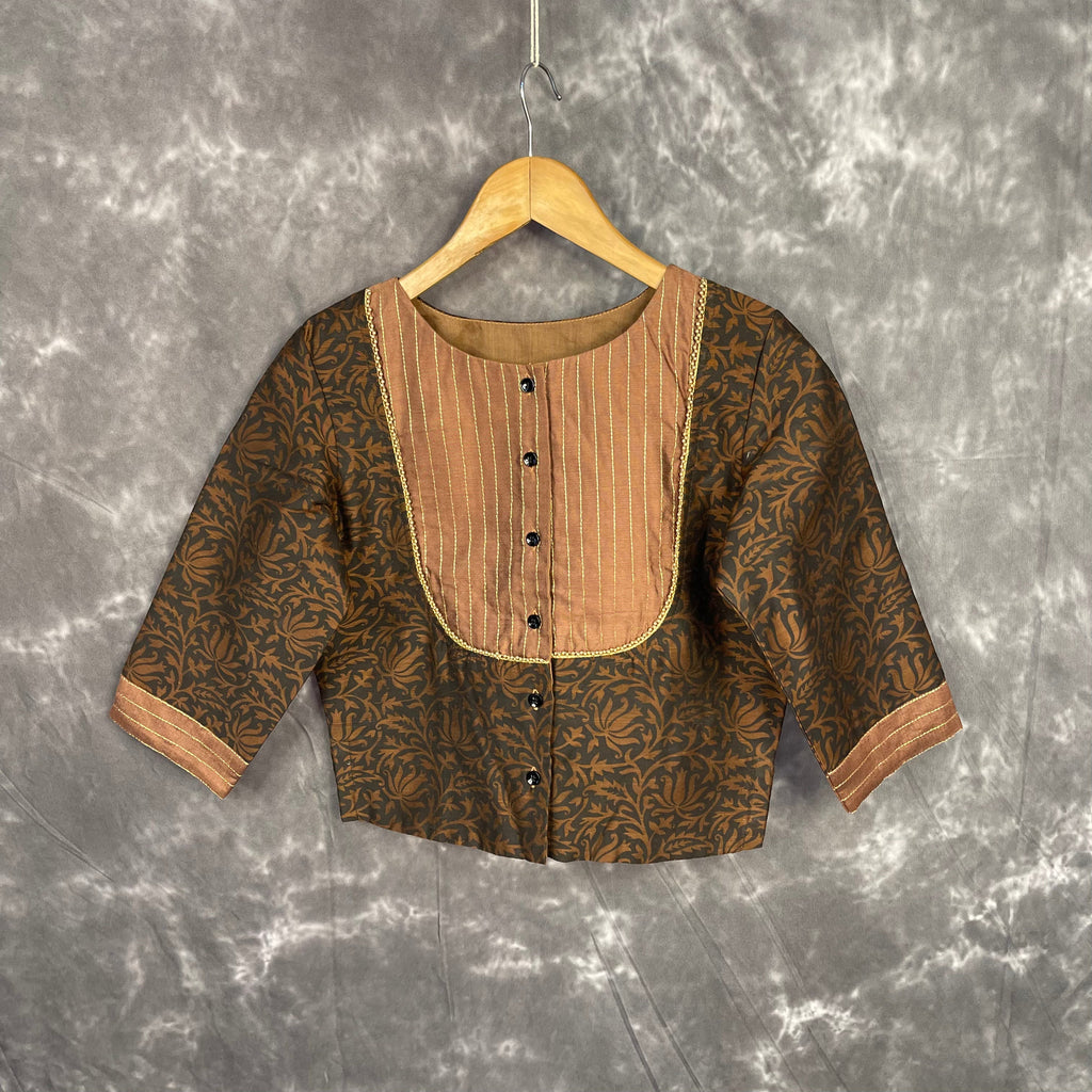 Wood Wish Brown Coloured Cotton Silk Ready to Wear Blouse - kapda Tailor