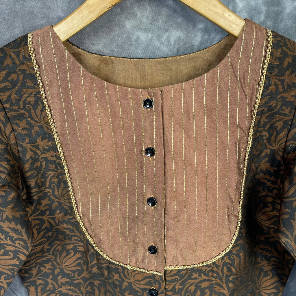 Wood Wish Brown Coloured Cotton Silk Ready to Wear Blouse - kapda Tailor