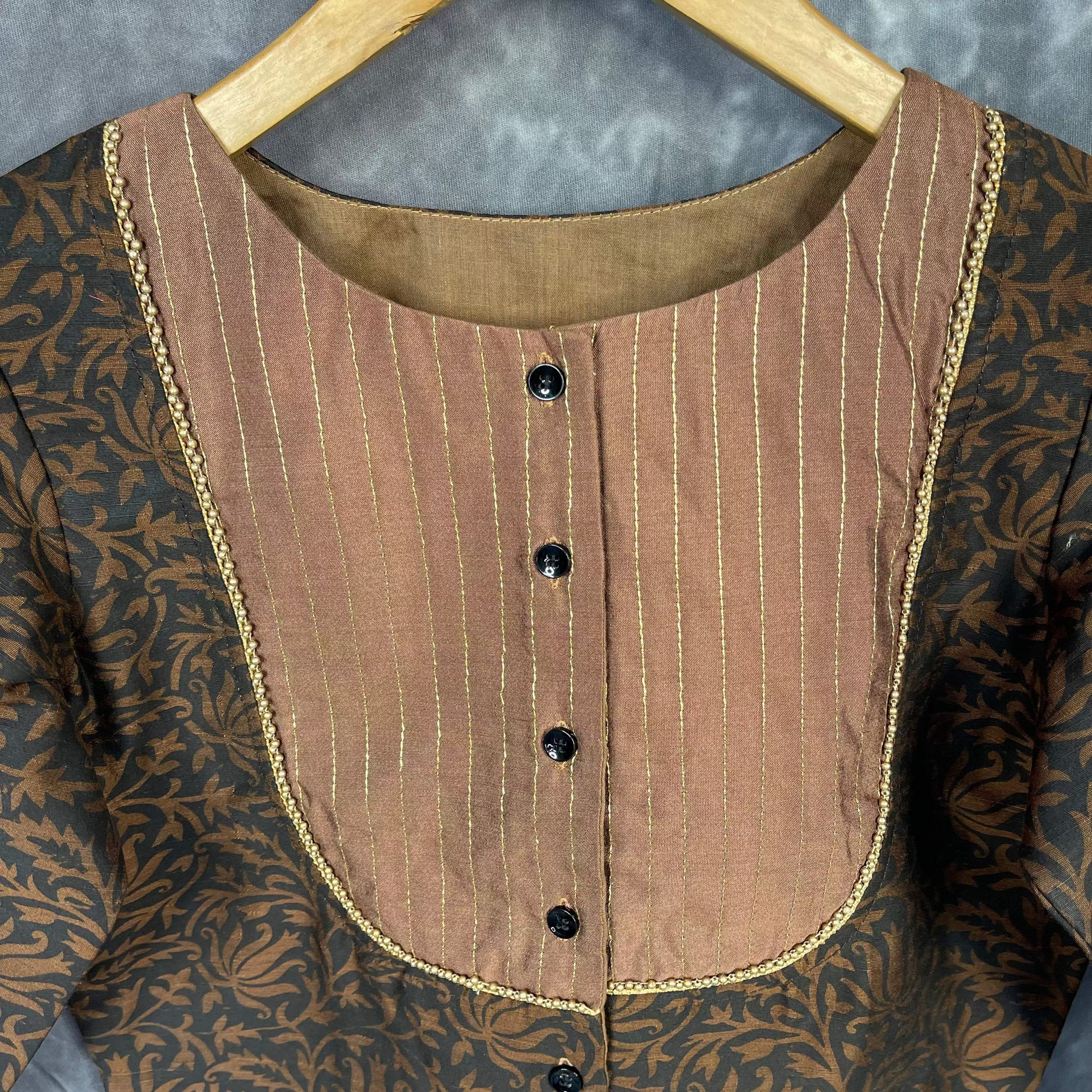Wood Wish Brown Coloured Cotton Silk Ready to Wear Blouse - kapda Tailor
