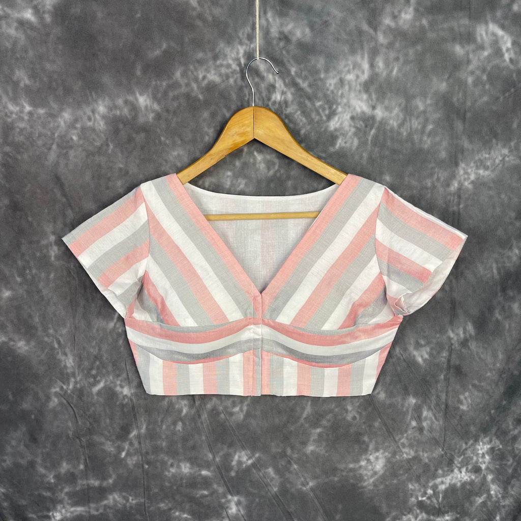 Funky Fusion Multis Strip Color Coloured Chanderi Cotton Ready to Wear Blouse - kapda Tailor