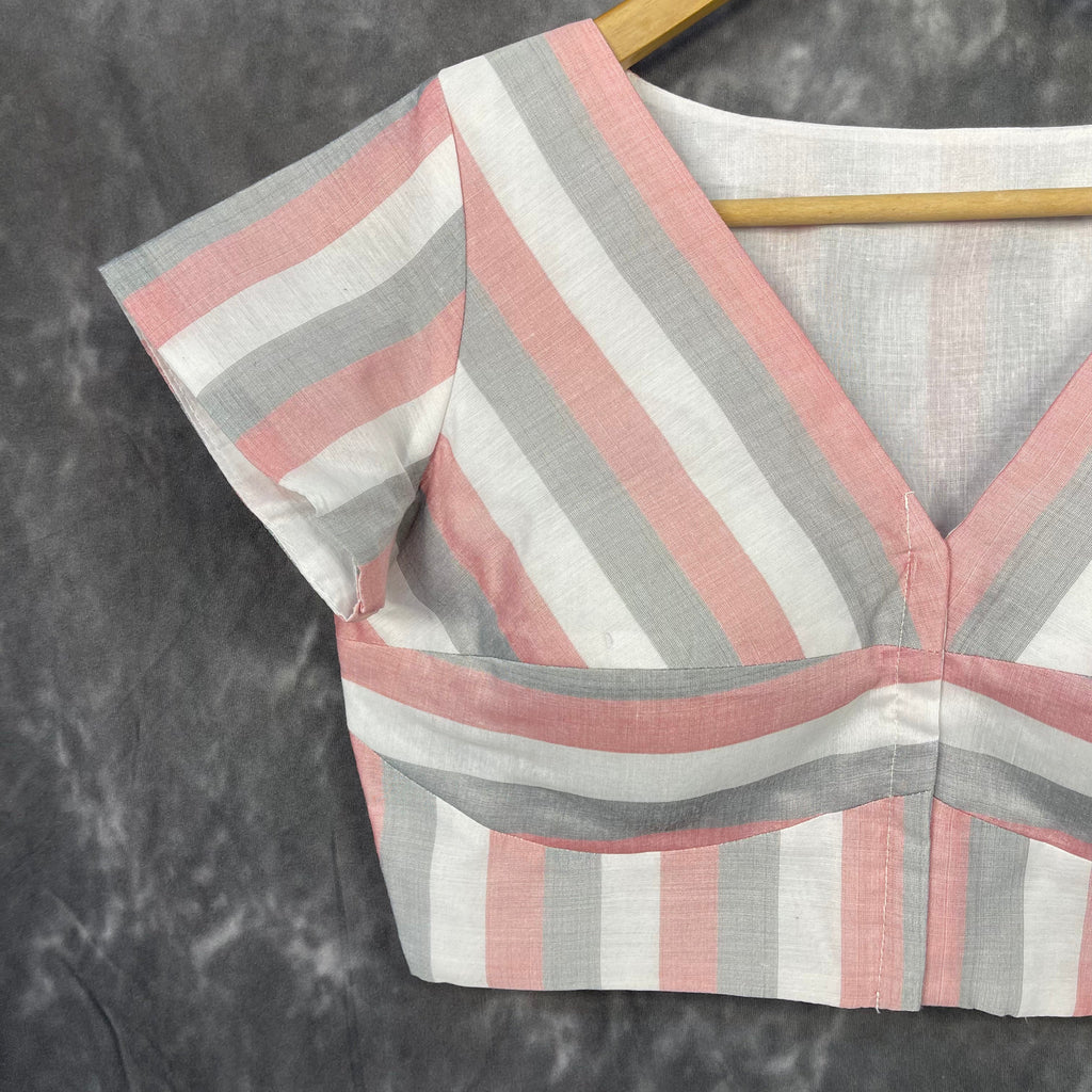 Funky Fusion Multis Strip Color Coloured Chanderi Cotton Ready to Wear Blouse - kapda Tailor