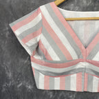 Funky Fusion Multis Strip Color Coloured Chanderi Cotton Ready to Wear Blouse - kapda Tailor