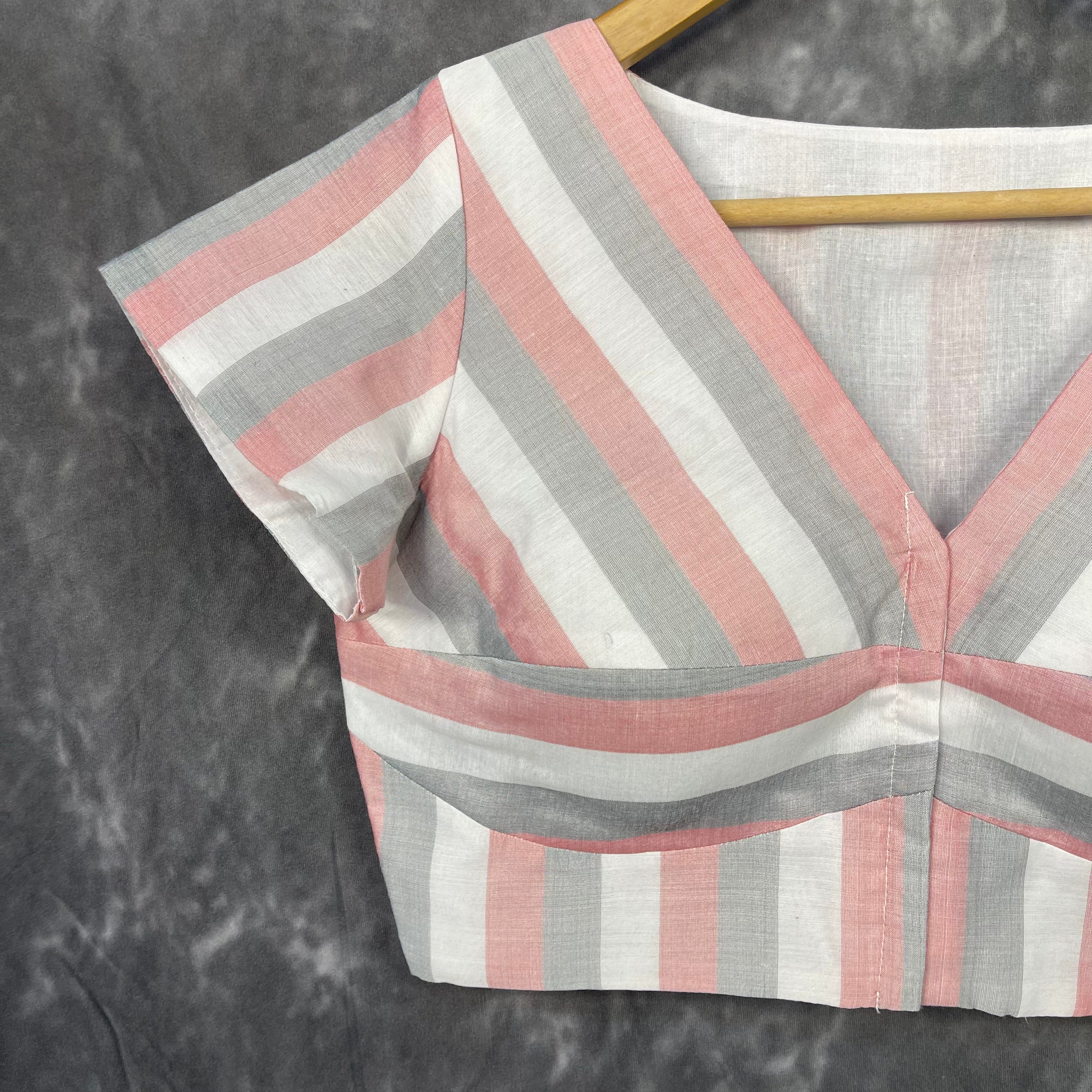 Funky Fusion Multis Strip Color Coloured Chanderi Cotton Ready to Wear Blouse - kapda Tailor