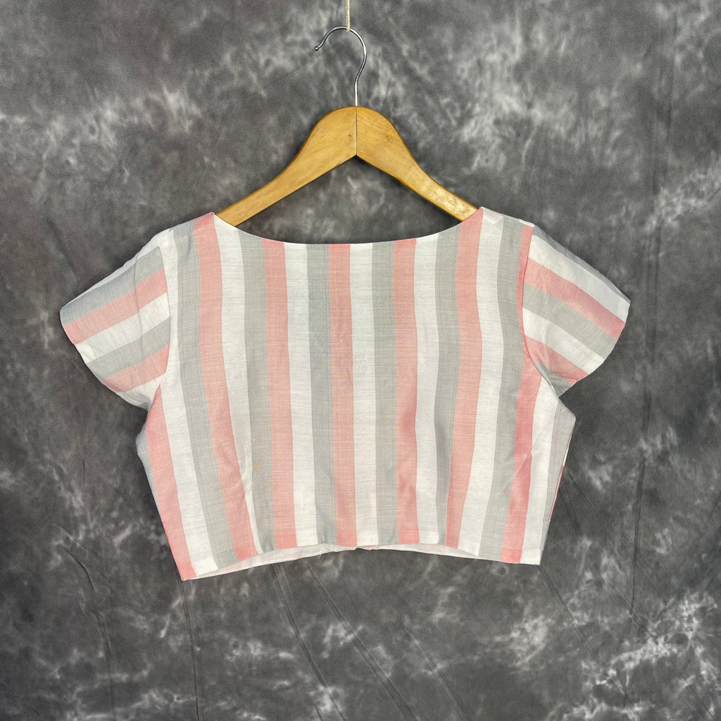 Funky Fusion Multis Strip Color Coloured Chanderi Cotton Ready to Wear Blouse - kapda Tailor