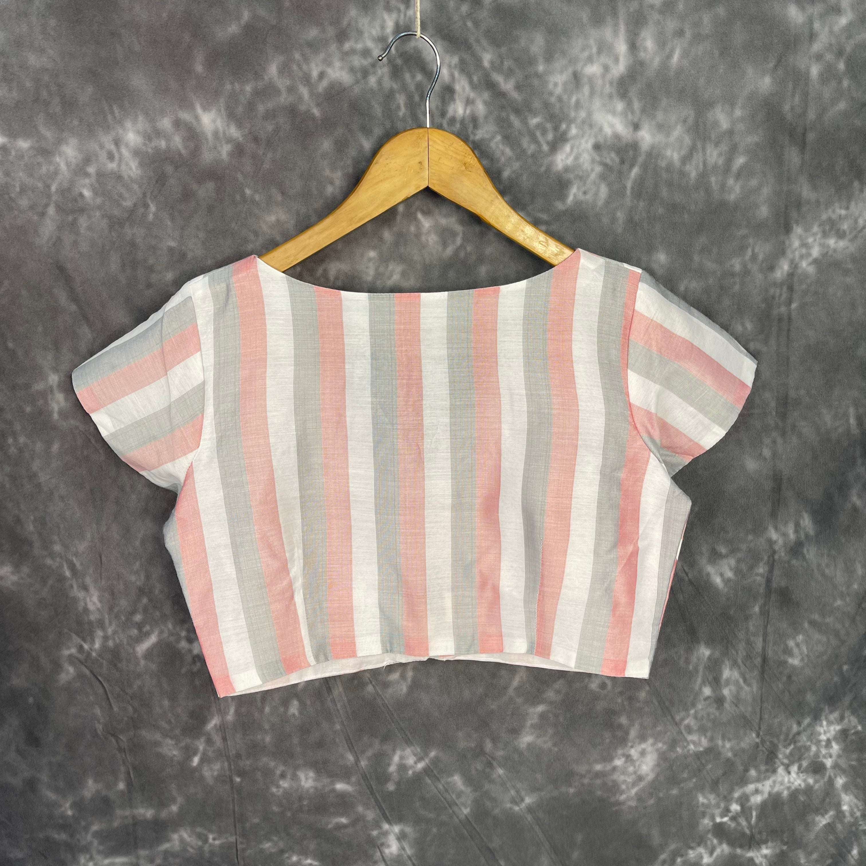 Funky Fusion Multis Strip Color Coloured Chanderi Cotton Ready to Wear Blouse - kapda Tailor