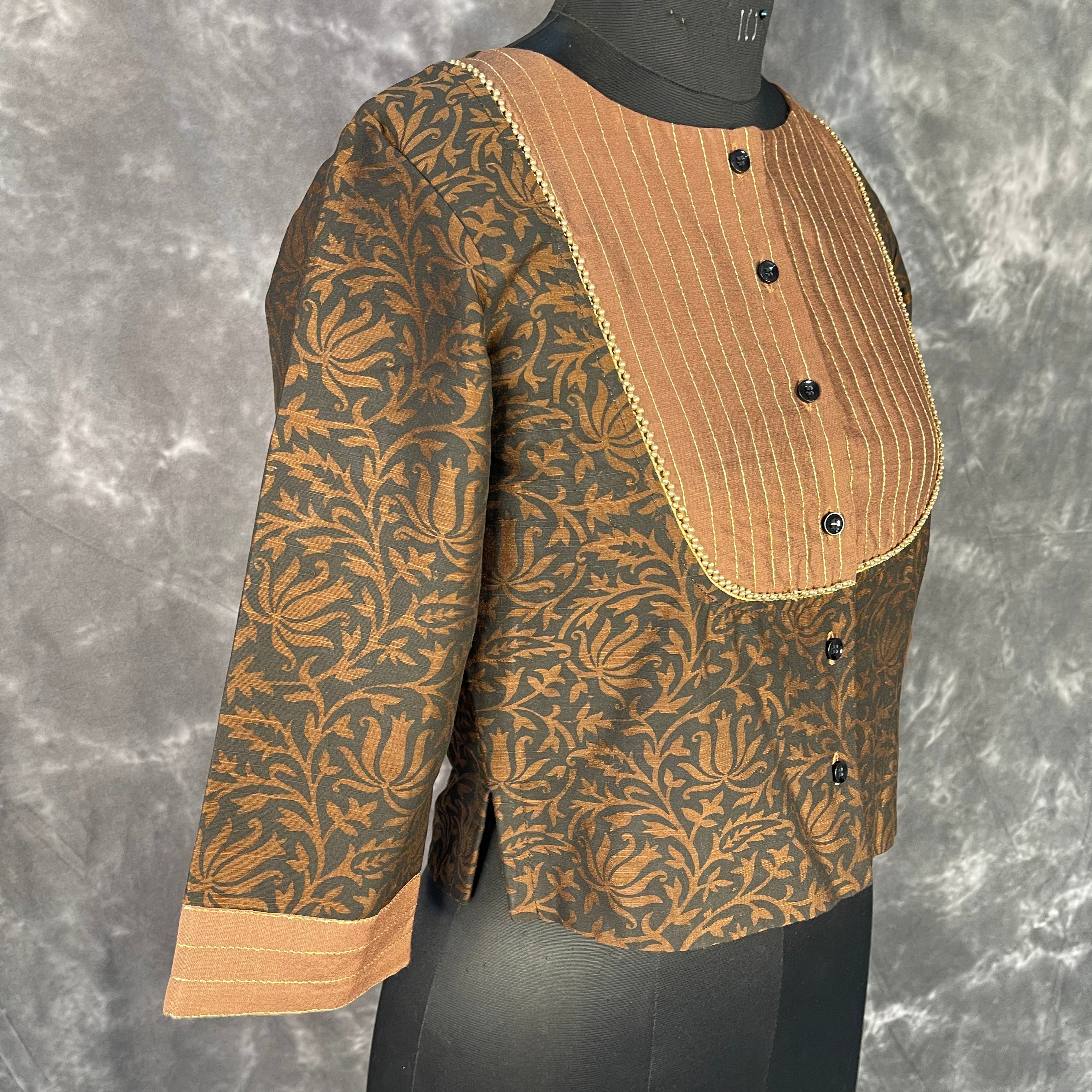 Wood Wish Brown Coloured Cotton Silk Ready to Wear Blouse - kapda Tailor