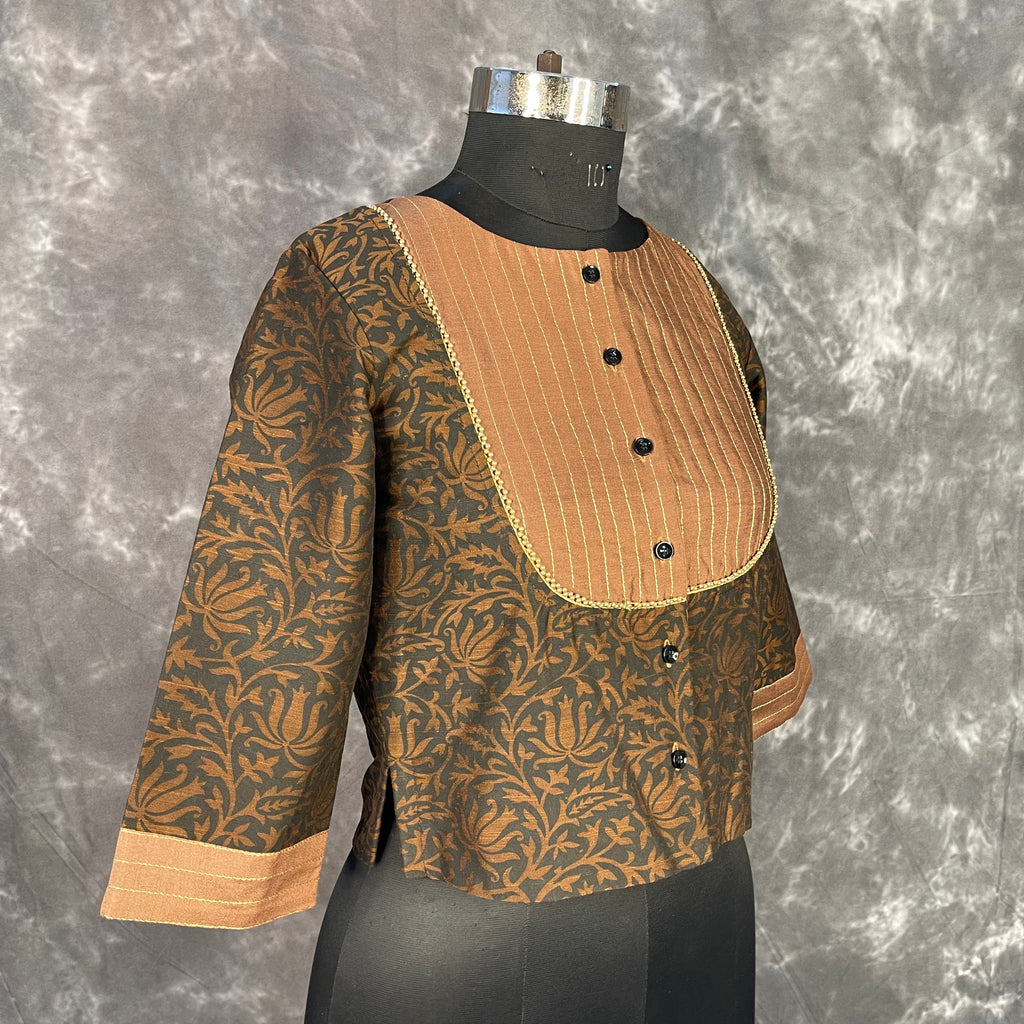Wood Wish Brown Coloured Cotton Silk Ready to Wear Blouse - kapda Tailor