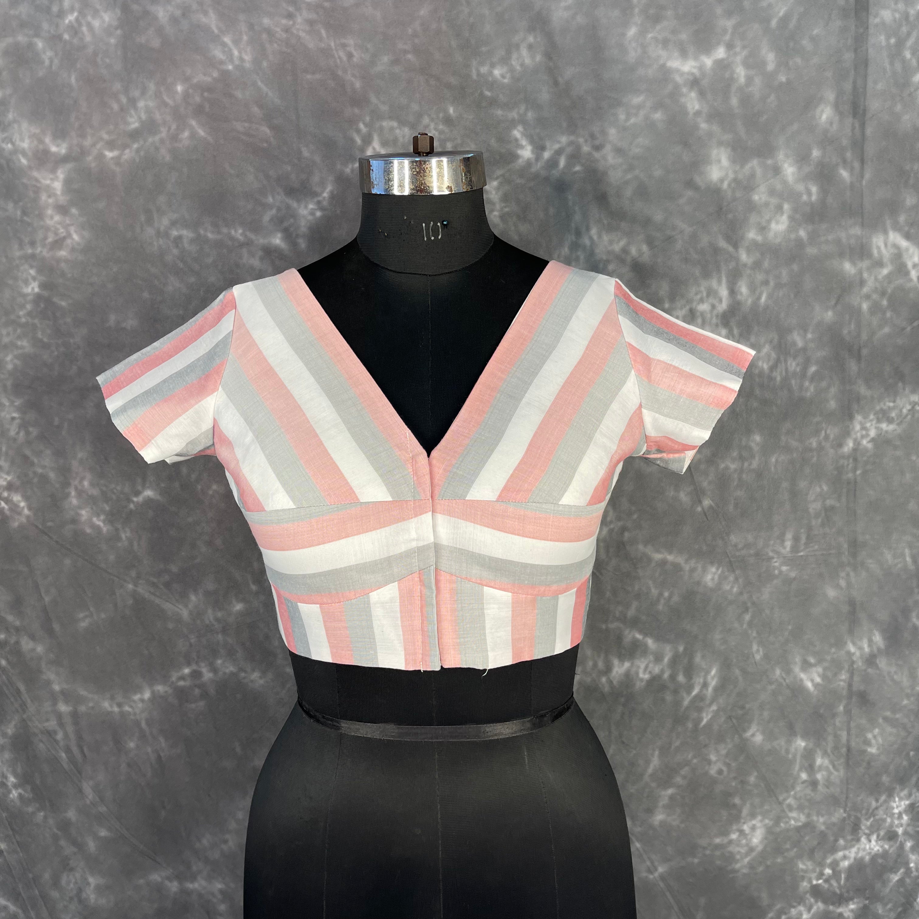 Funky Fusion Multis Strip Color Coloured Chanderi Cotton Ready to Wear Blouse - kapda Tailor