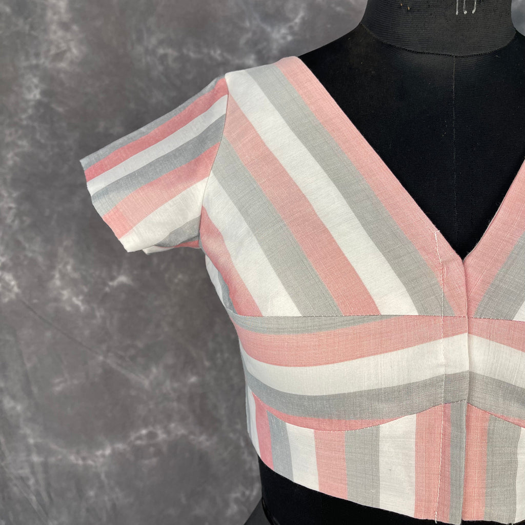 Funky Fusion Multis Strip Color Coloured Chanderi Cotton Ready to Wear Blouse - kapda Tailor