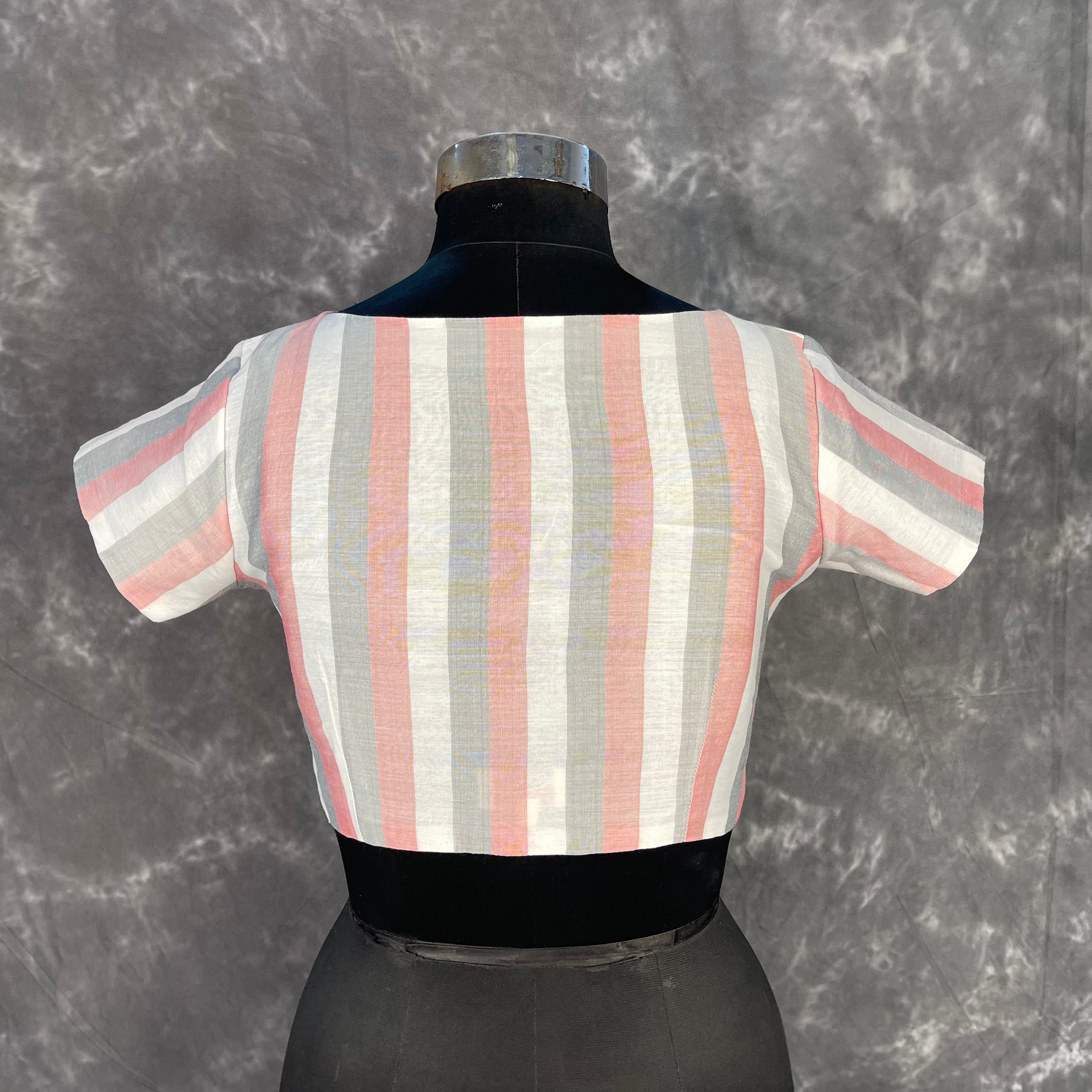 Funky Fusion Multis Strip Color Coloured Chanderi Cotton Ready to Wear Blouse - kapda Tailor