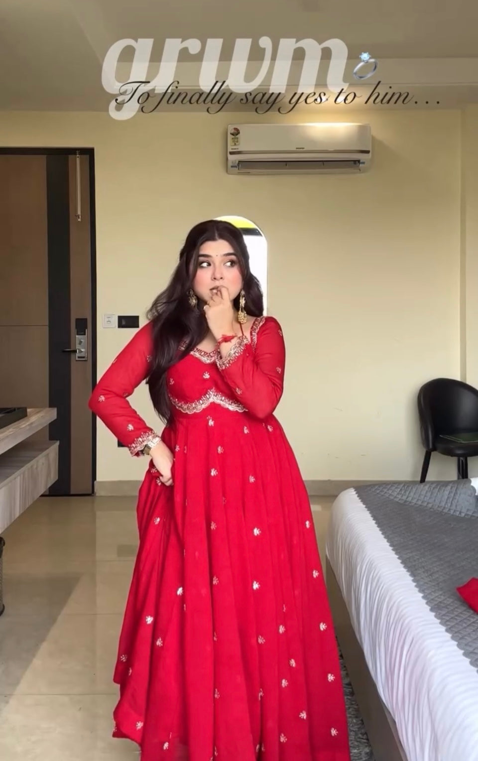 Yash Enterprise Red Havy Foux Goargate Party Wear Ebroidery Suit Set - Distacart