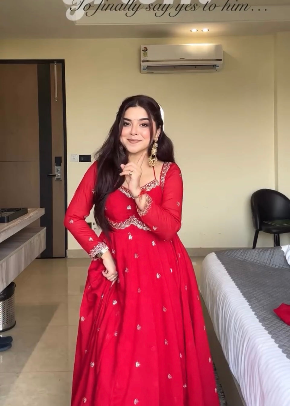 Yash Enterprise Red Havy Foux Goargate Party Wear Ebroidery Suit Set - Distacart