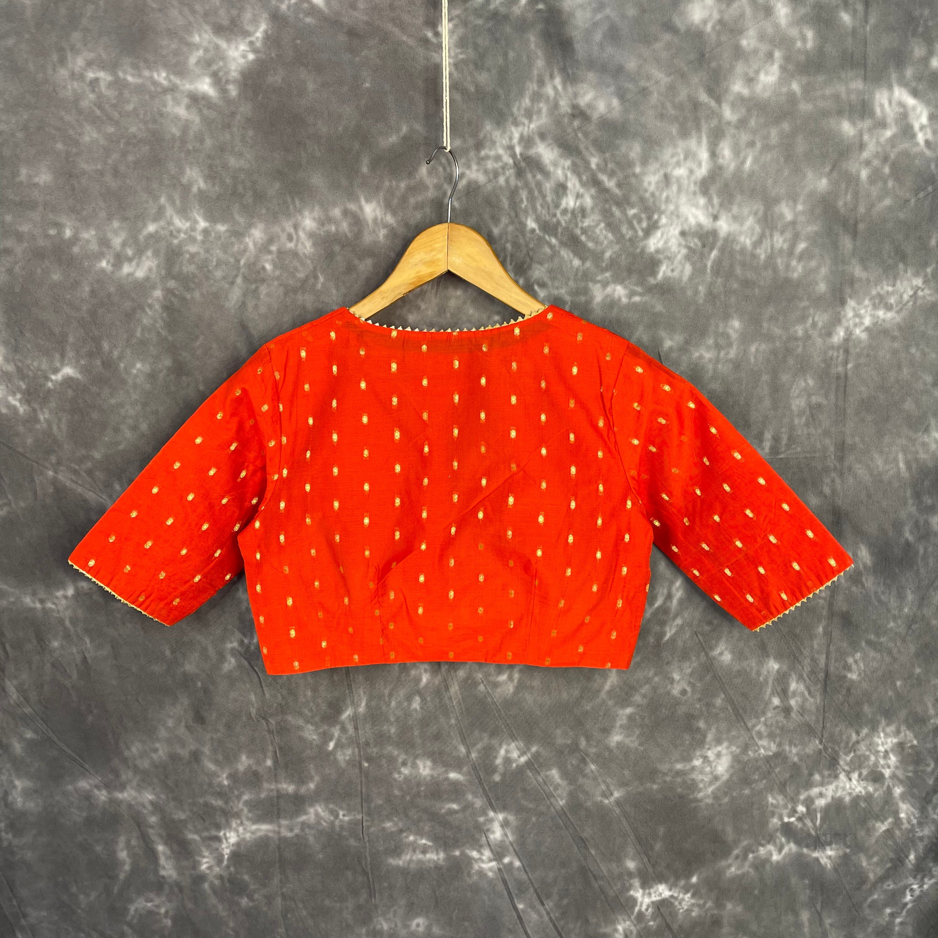 Rakhtbeej Medium Burnt Orange Coloured Chanderi with Gold Butta Weaving Ready to Wear Blouse - kapda Tailor