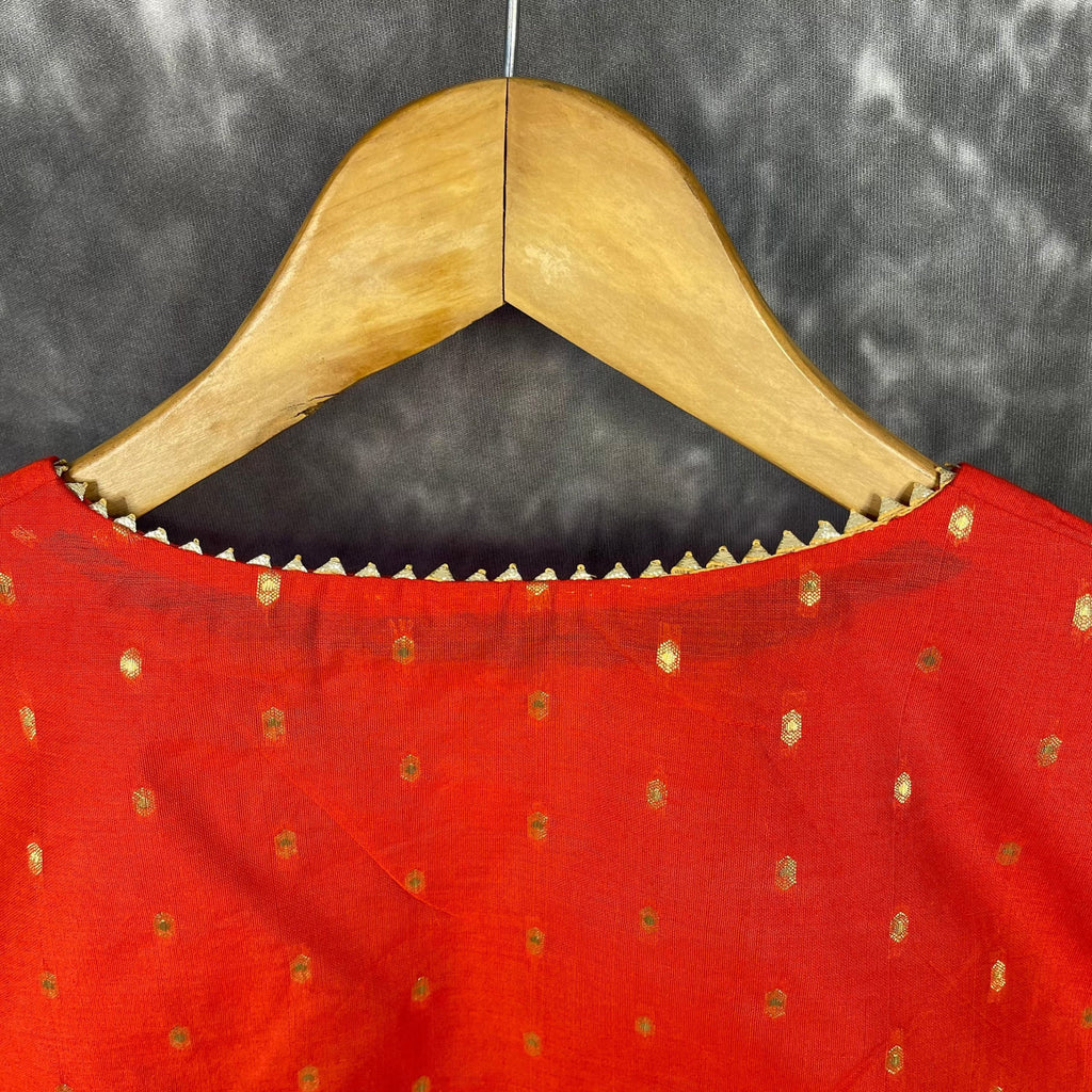 Rakhtbeej Medium Burnt Orange Coloured Chanderi with Gold Butta Weaving Ready to Wear Blouse - kapda Tailor