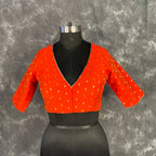 Rakhtbeej Medium Burnt Orange Coloured Chanderi with Gold Butta Weaving Ready to Wear Blouse - kapda Tailor