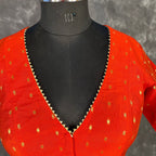 Rakhtbeej Medium Burnt Orange Coloured Chanderi with Gold Butta Weaving Ready to Wear Blouse - kapda Tailor