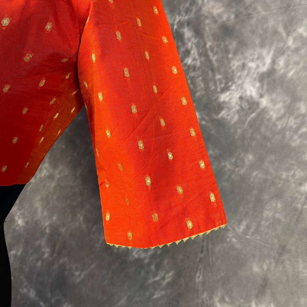 Rakhtbeej Medium Burnt Orange Coloured Chanderi with Gold Butta Weaving Ready to Wear Blouse - kapda Tailor