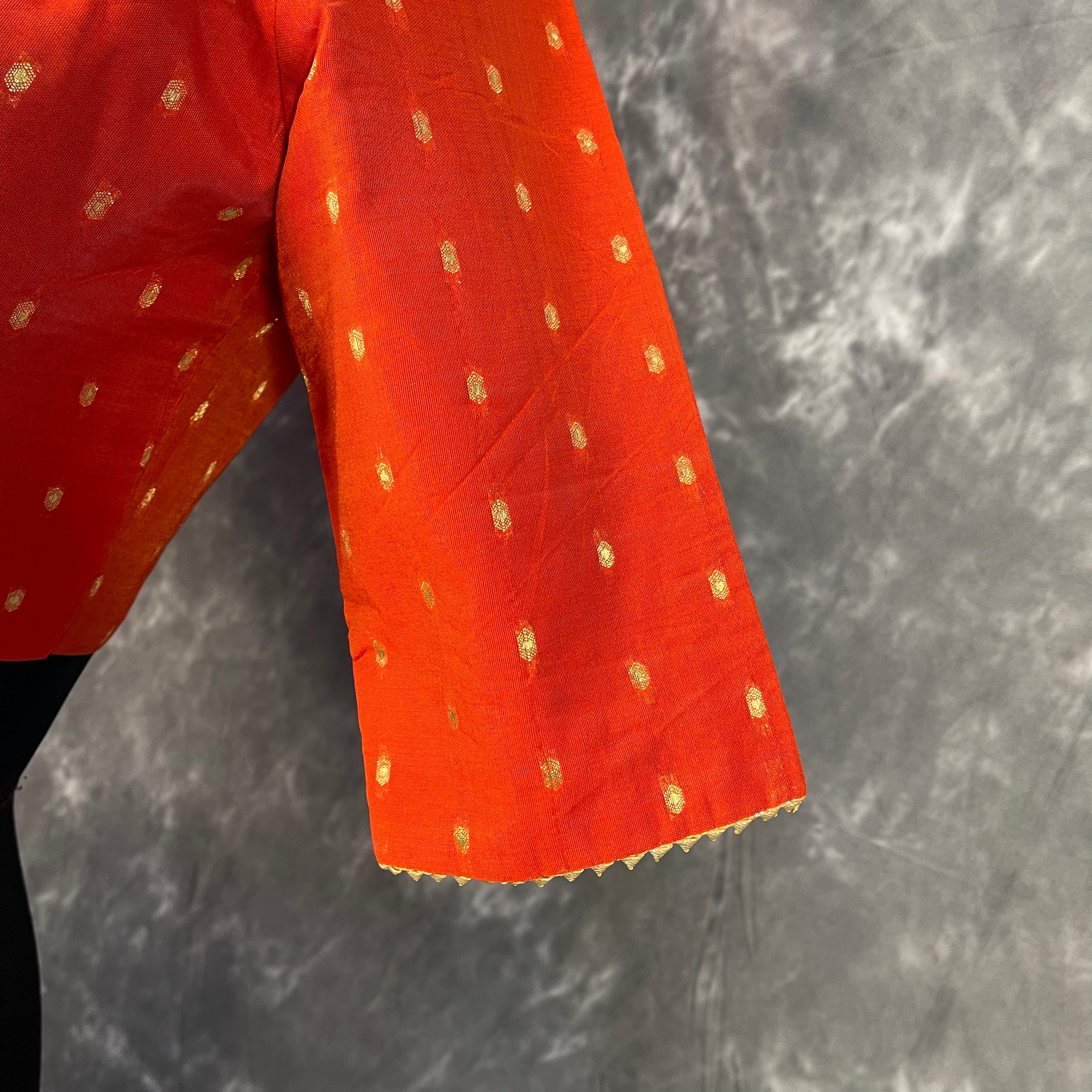 Rakhtbeej Medium Burnt Orange Coloured Chanderi with Gold Butta Weaving Ready to Wear Blouse - kapda Tailor