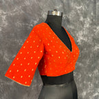 Rakhtbeej Medium Burnt Orange Coloured Chanderi with Gold Butta Weaving Ready to Wear Blouse - kapda Tailor
