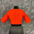 Rakhtbeej Medium Burnt Orange Coloured Chanderi with Gold Butta Weaving Ready to Wear Blouse - kapda Tailor