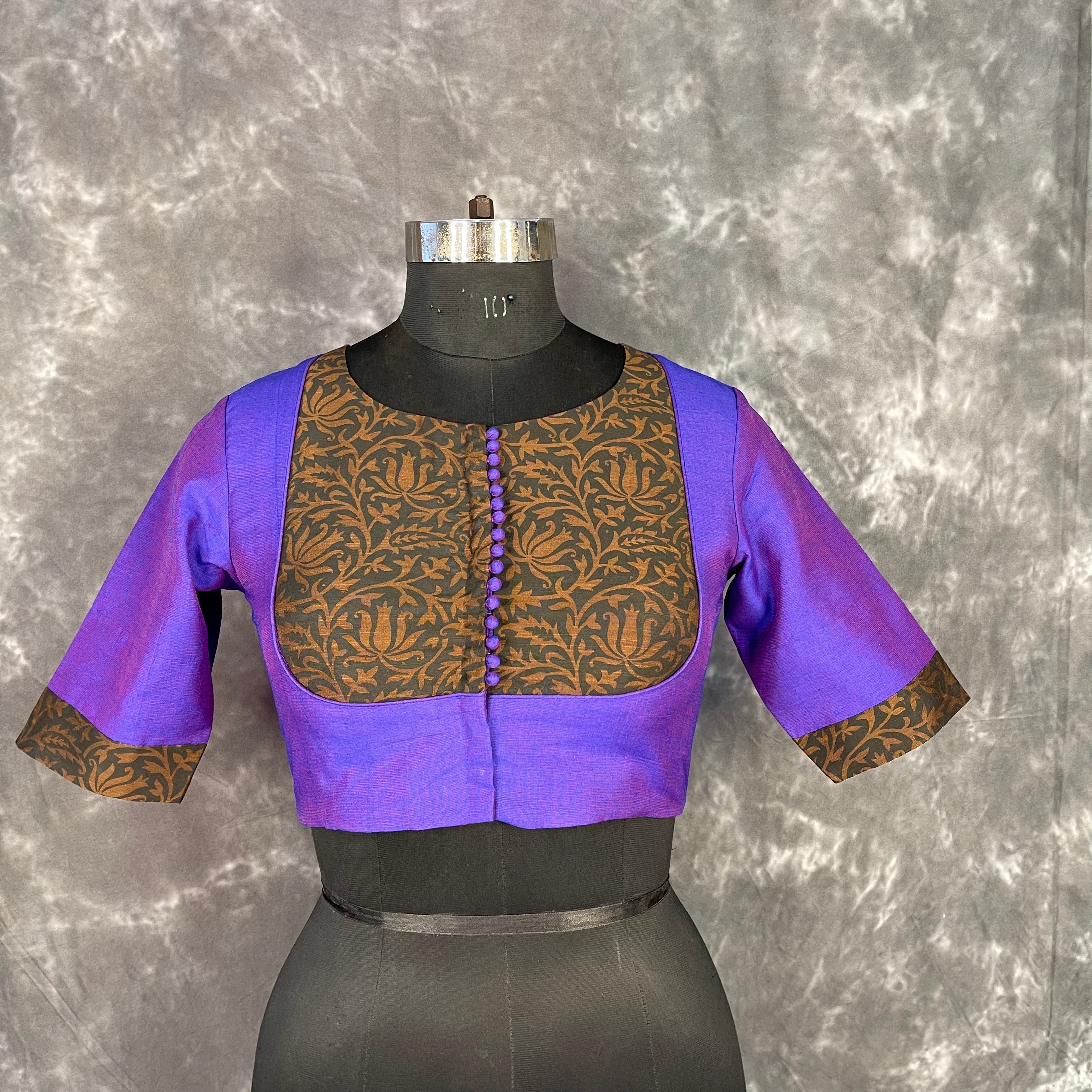 Greeky Blush Purple / Brown Coloured Cotto Silk/Cotton Silk Printed Ready to Wear Blouse - kapda Tailor