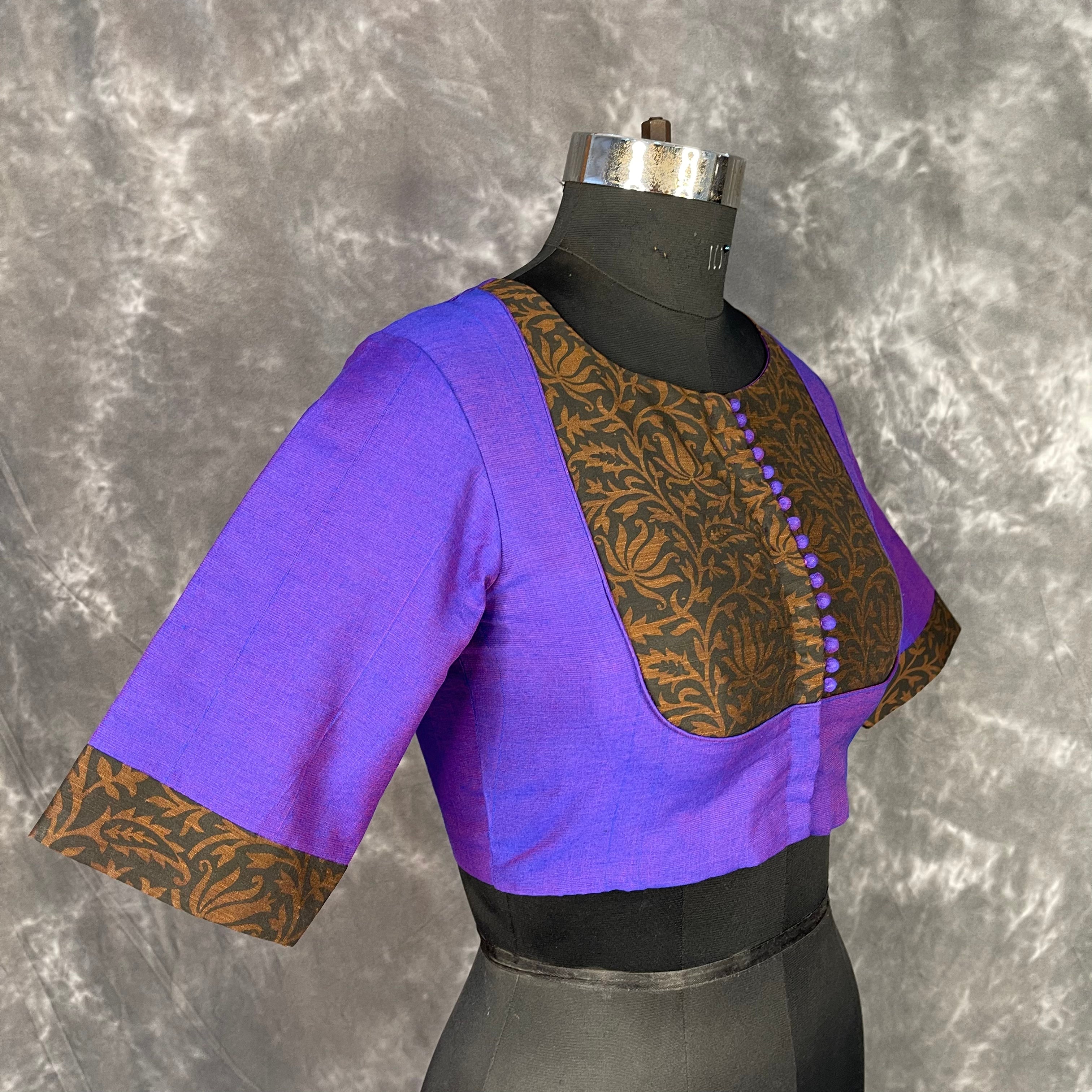 Greeky Blush Purple / Brown Coloured Cotto Silk/Cotton Silk Printed Ready to Wear Blouse - kapda Tailor