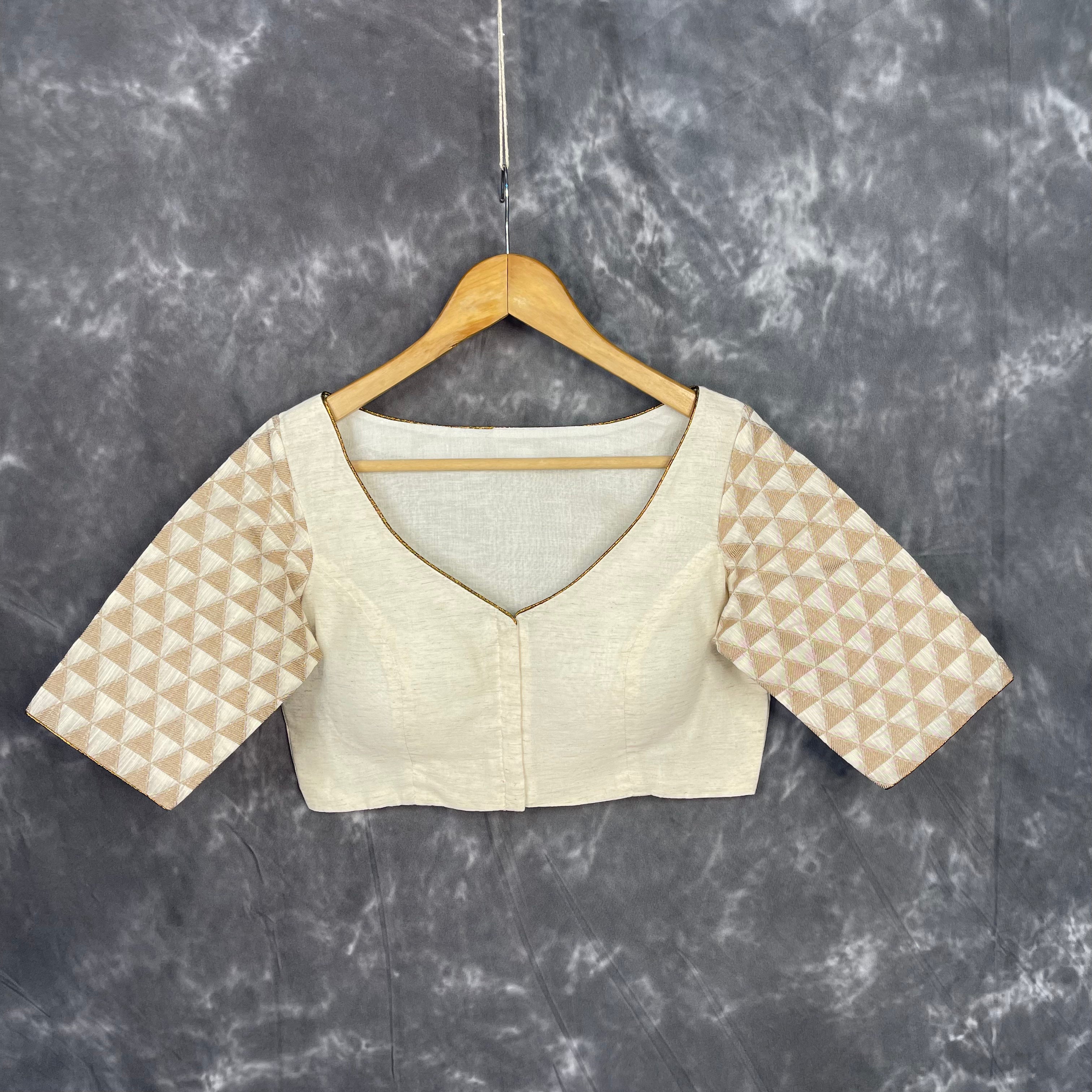 Barf Ki Saugat Cream Coloured Chanderi Cotton & Chanderi Broket Ready to Wear Blouse - kapda Tailor