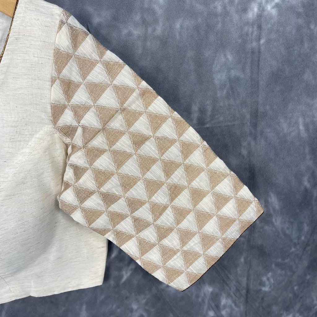 Barf Ki Saugat Cream Coloured Chanderi Cotton & Chanderi Broket Ready to Wear Blouse - kapda Tailor