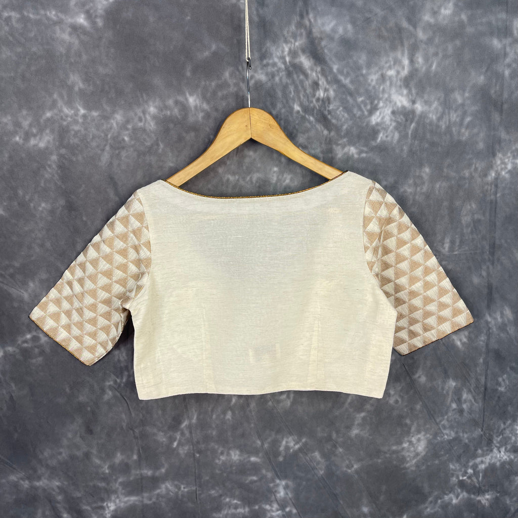 Barf Ki Saugat Cream Coloured Chanderi Cotton & Chanderi Broket Ready to Wear Blouse - kapda Tailor