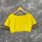 Kachha Nimboo Lemon Yellow Coloured Cotton /Jackard Ready to Wear Blouse - kapda Tailor