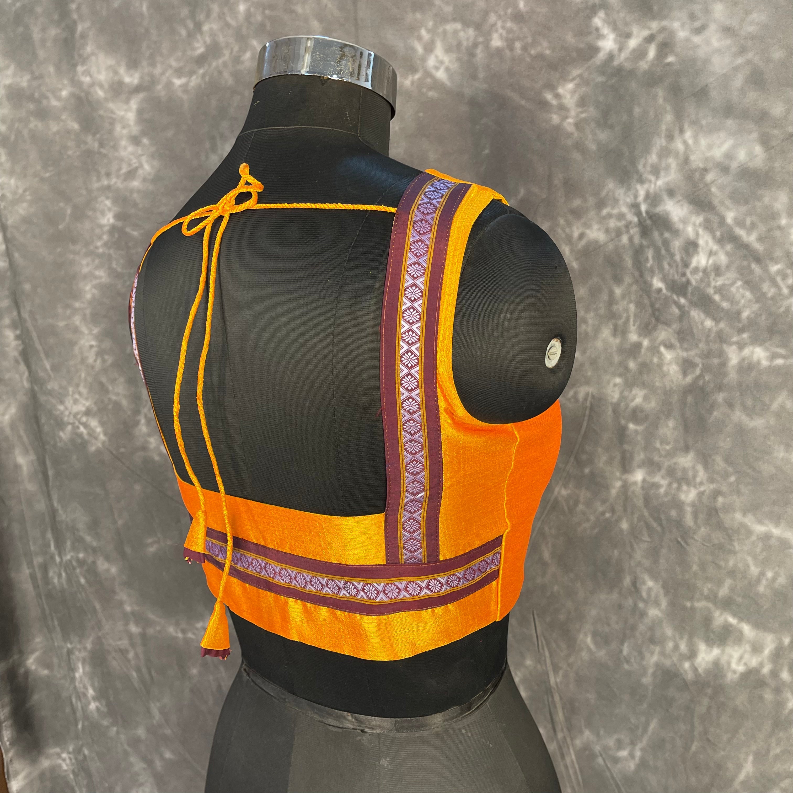 Mangalore Madness Orange Coloured Mangalore Isik/Khan Border Ready to Wear Blouse - kapda Tailor