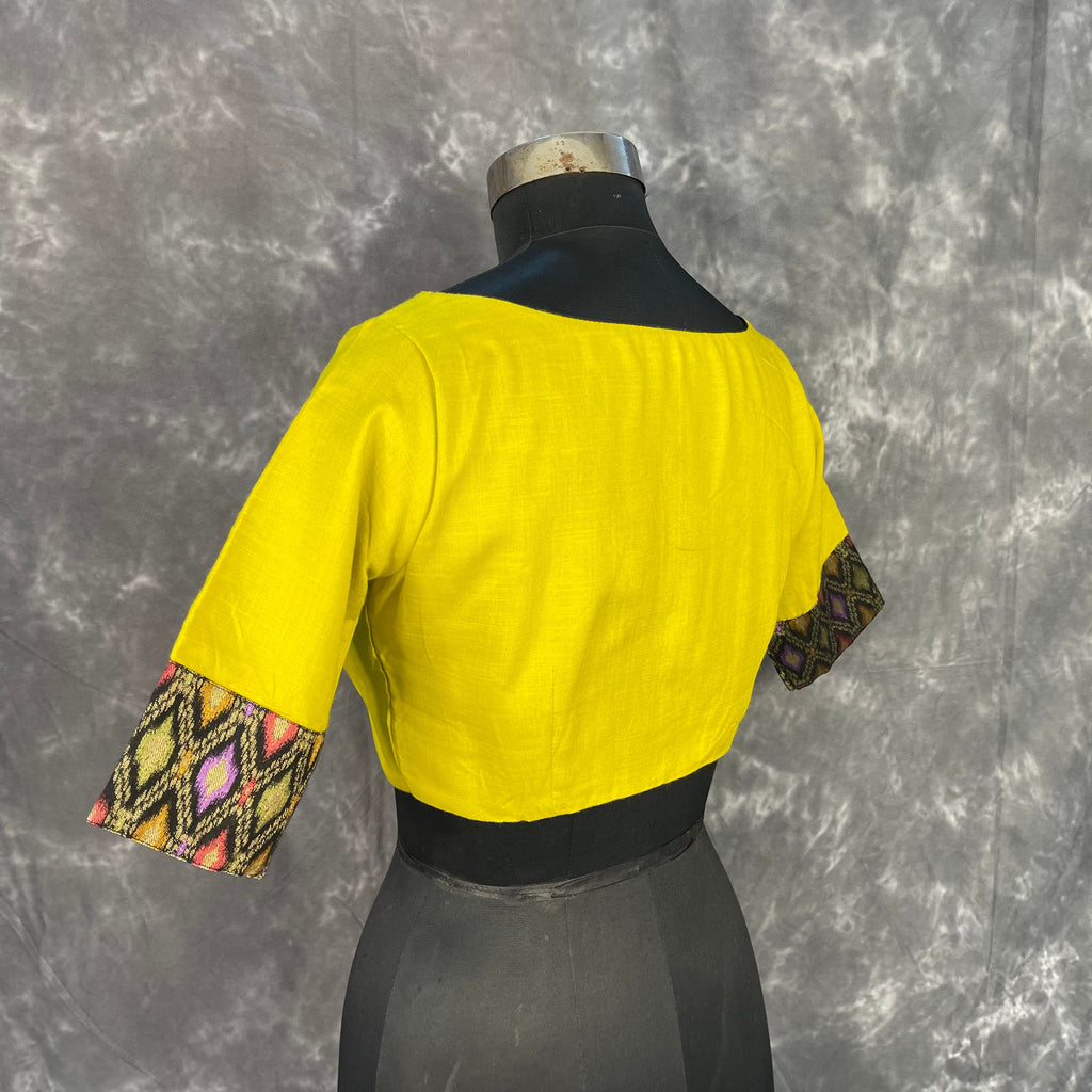 Kachha Nimboo Lemon Yellow Coloured Cotton /Jackard Ready to Wear Blouse - kapda Tailor