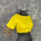 Kachha Nimboo Lemon Yellow Coloured Cotton /Jackard Ready to Wear Blouse - kapda Tailor