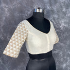 Barf Ki Saugat Cream Coloured Chanderi Cotton & Chanderi Broket Ready to Wear Blouse - kapda Tailor
